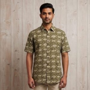 Natural Hand Block Half Shirt for Men