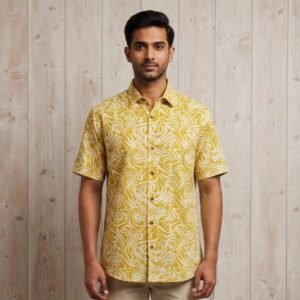 Natural Hand Block Half Shirt for Men