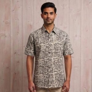 Natural Hand Block Half Shirt for Men