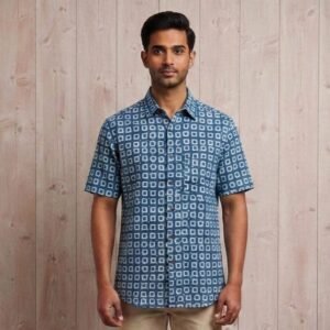 Natural Hand Block Half Shirt for Men