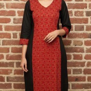 Women's Long Kurti (Red & Black)